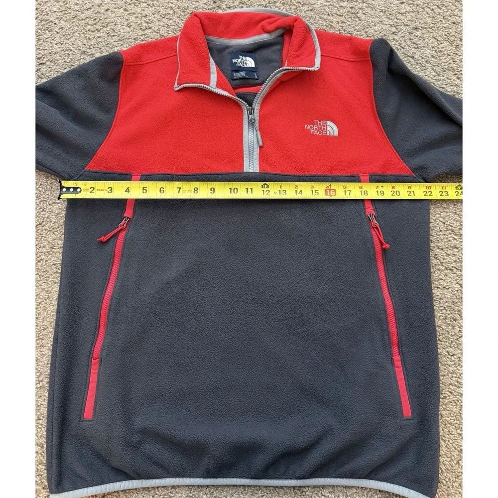 Men's The North Face 1/4 Zip‎ Pullover Fleece Sweatshirt Red Gray Size Large